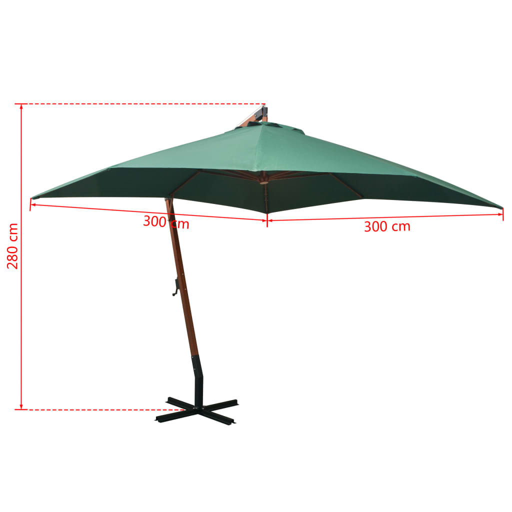 Parasol flottant avec poteau 3x3 m en bois de pin massif