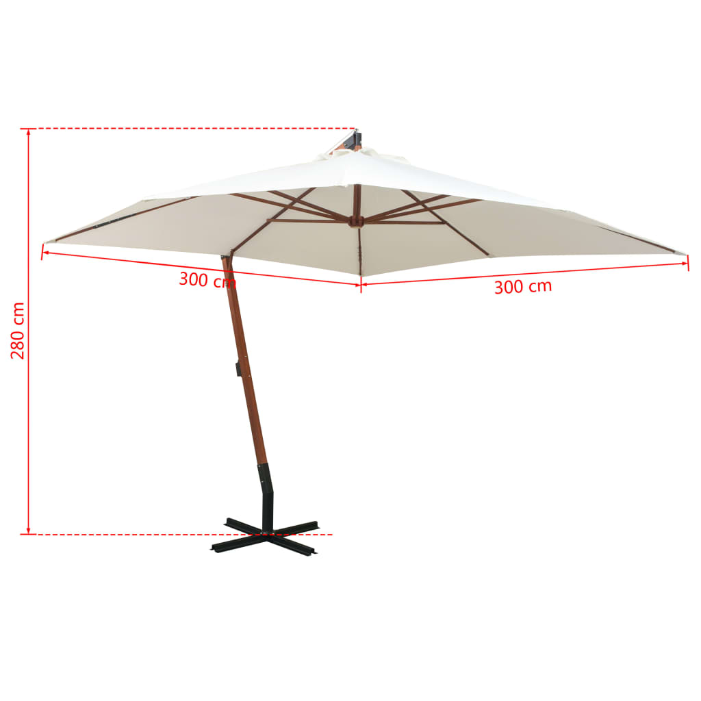 Parasol flottant avec poteau 3x3 m en bois de pin massif