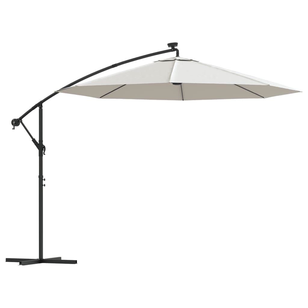 Parasol flottant avec éclairage LED et mât en acier rouge vin