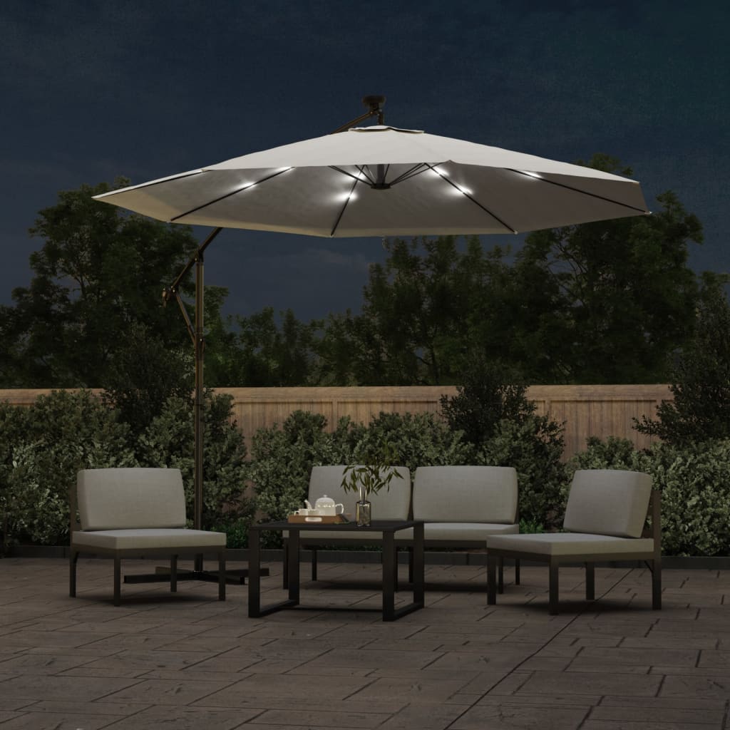 Parasol flottant avec éclairage LED et mât en acier rouge vin