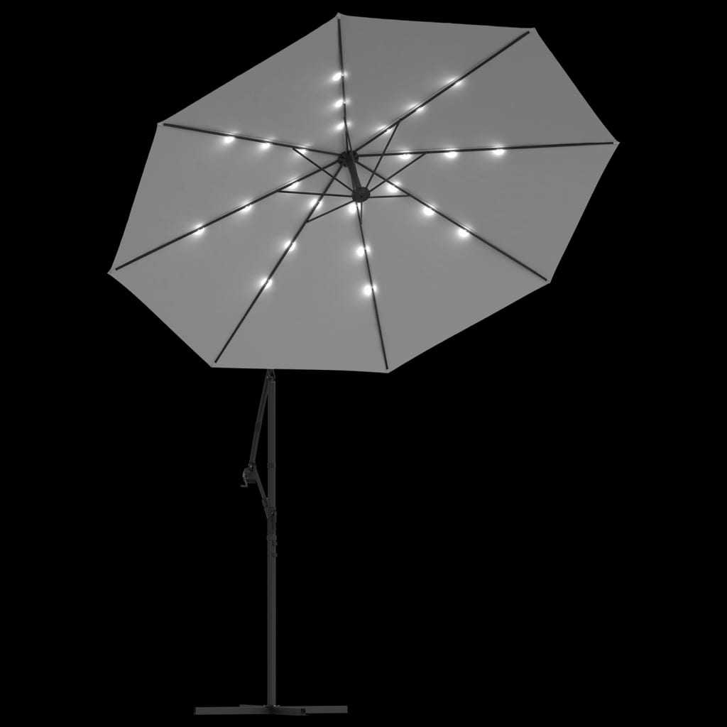 Parasol flottant avec éclairage LED et mât en acier rouge vin