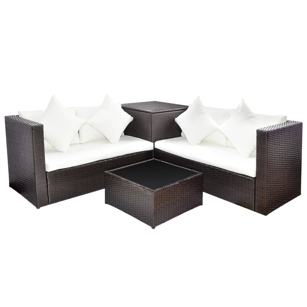 4-delige Loungeset met kussens poly rattan