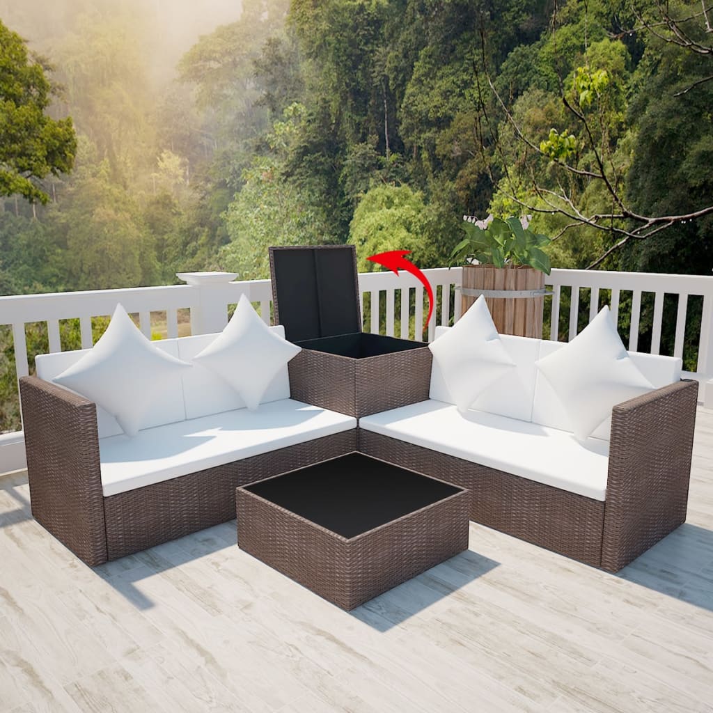 4-delige Loungeset met kussens poly rattan