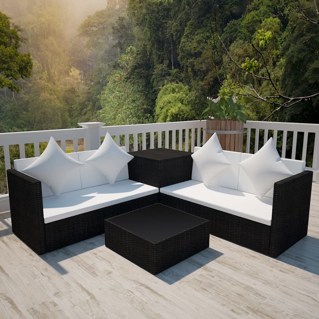 4-delige Loungeset met kussens poly rattan