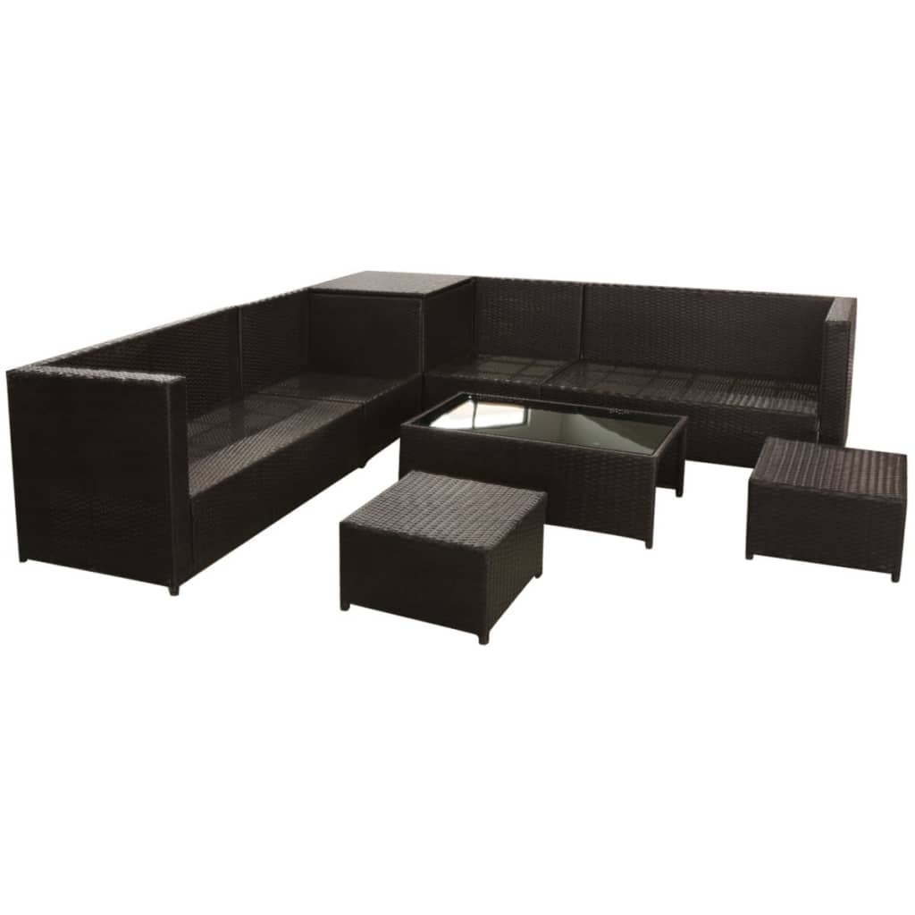 8-delige Loungeset met kussens poly rattan bruin