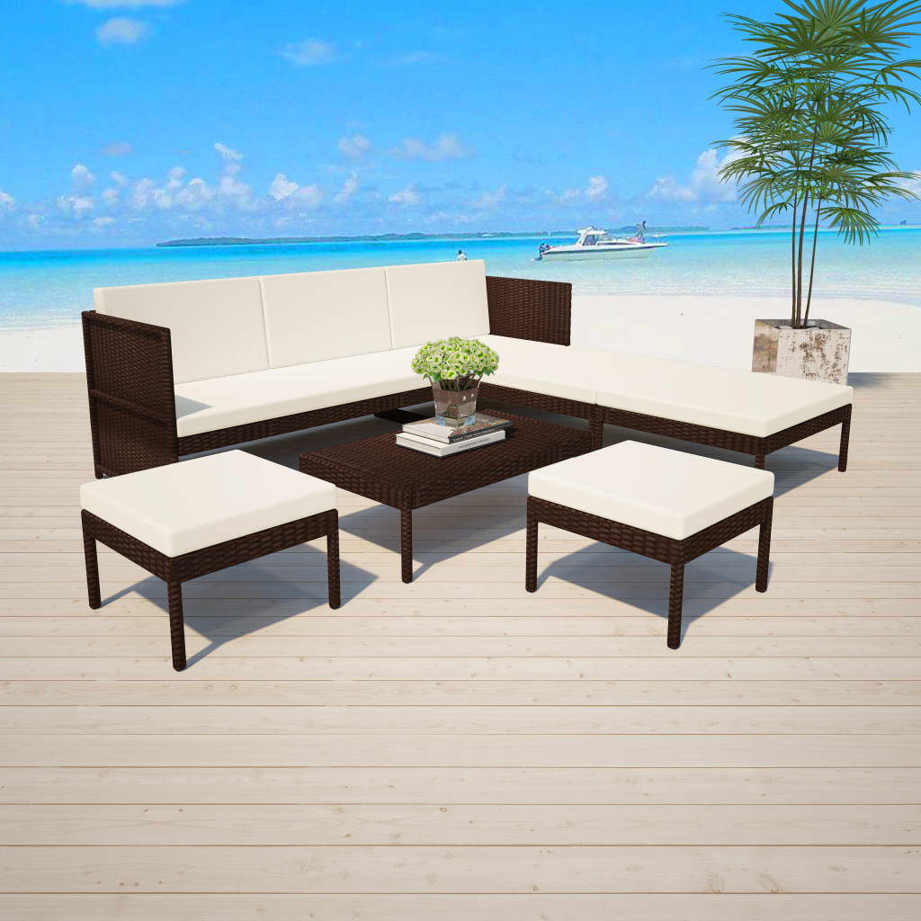 6-delige Loungeset met kussens poly rattan