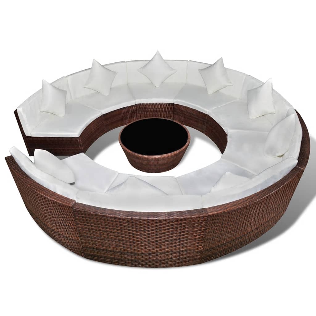 10-delige Loungeset met kussens poly rattan bruin