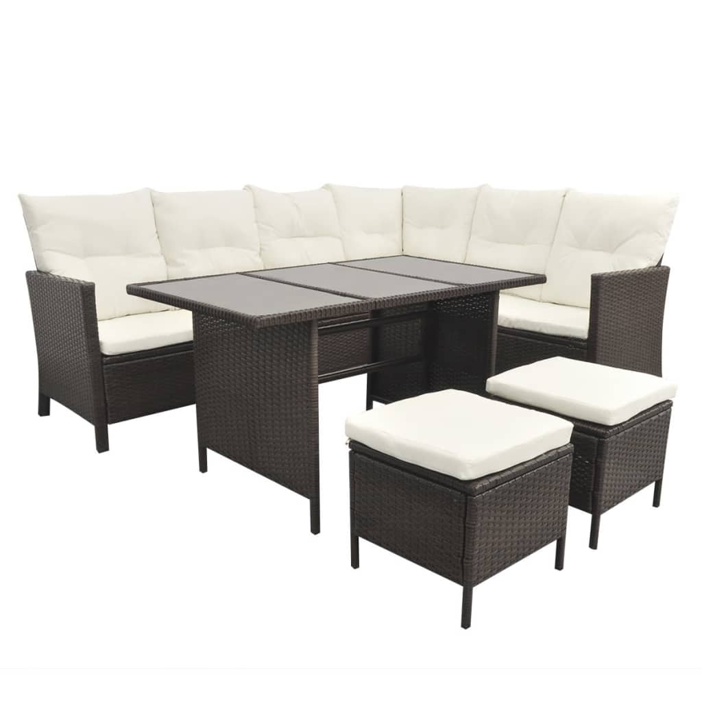 4-delige Loungeset met kussens poly rattan