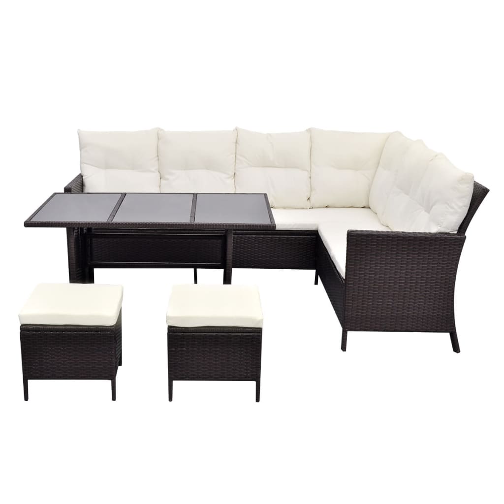 4-delige Loungeset met kussens poly rattan