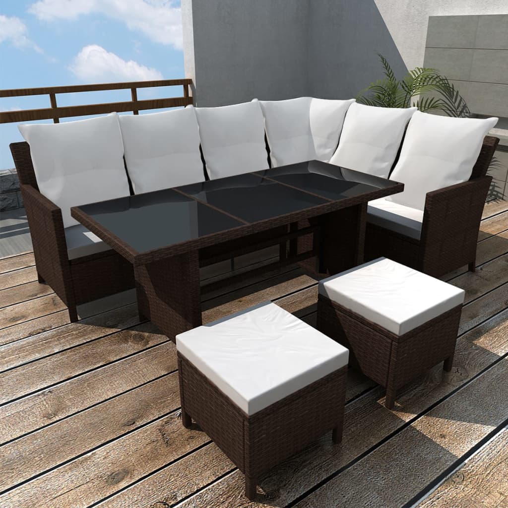 4-delige Loungeset met kussens poly rattan