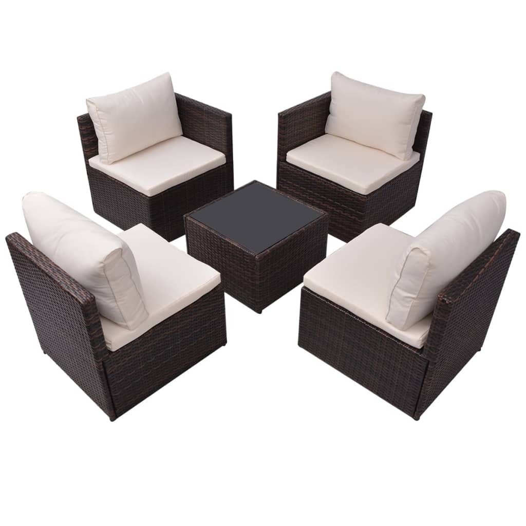 5-delige Loungeset met kussens poly rattan