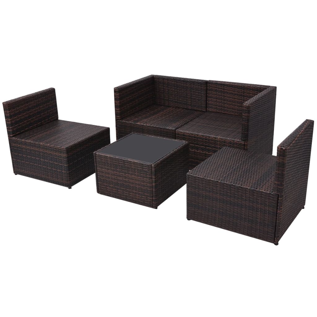 5-delige Loungeset met kussens poly rattan