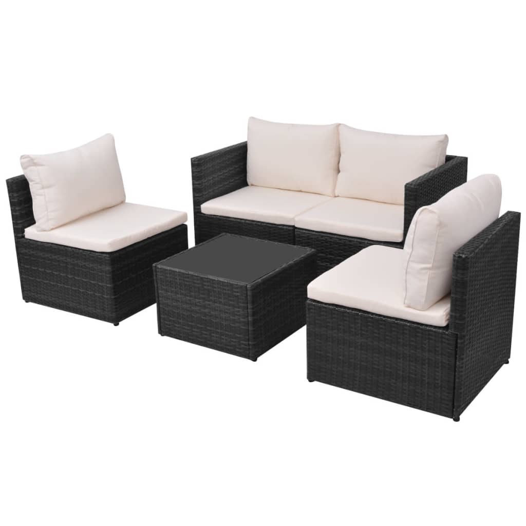 5-delige Loungeset met kussens poly rattan