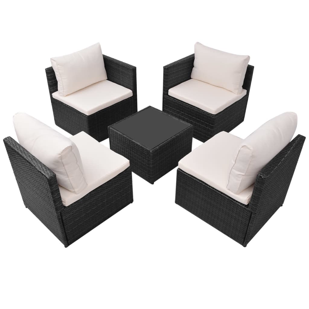 5-delige Loungeset met kussens poly rattan