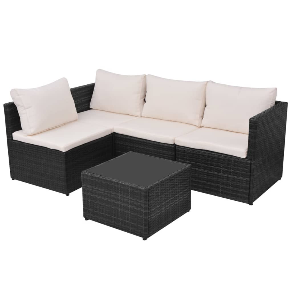 5-delige Loungeset met kussens poly rattan