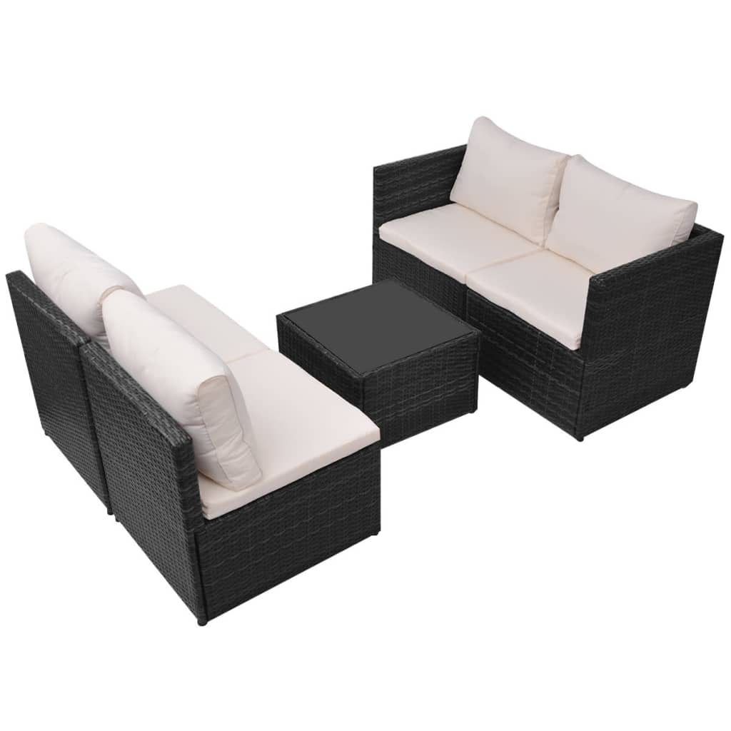 5-delige Loungeset met kussens poly rattan