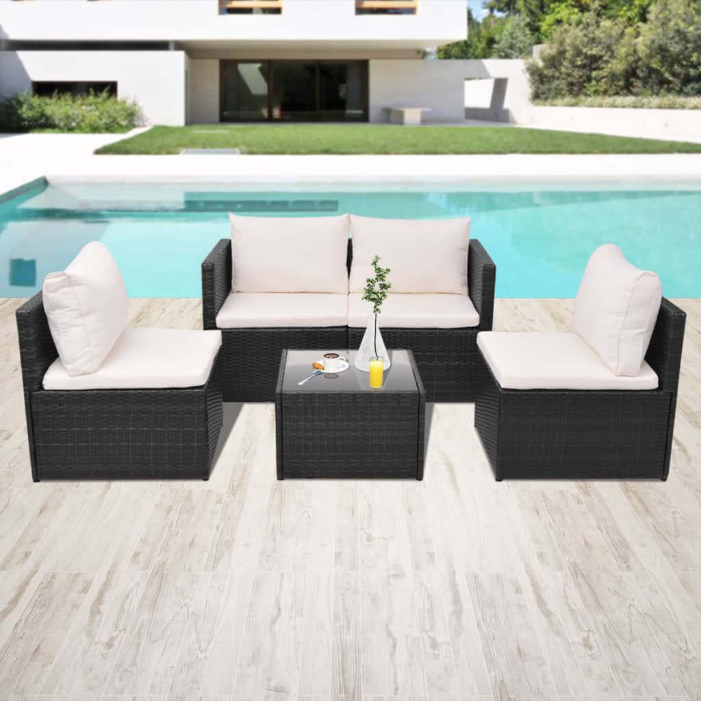 5-delige Loungeset met kussens poly rattan