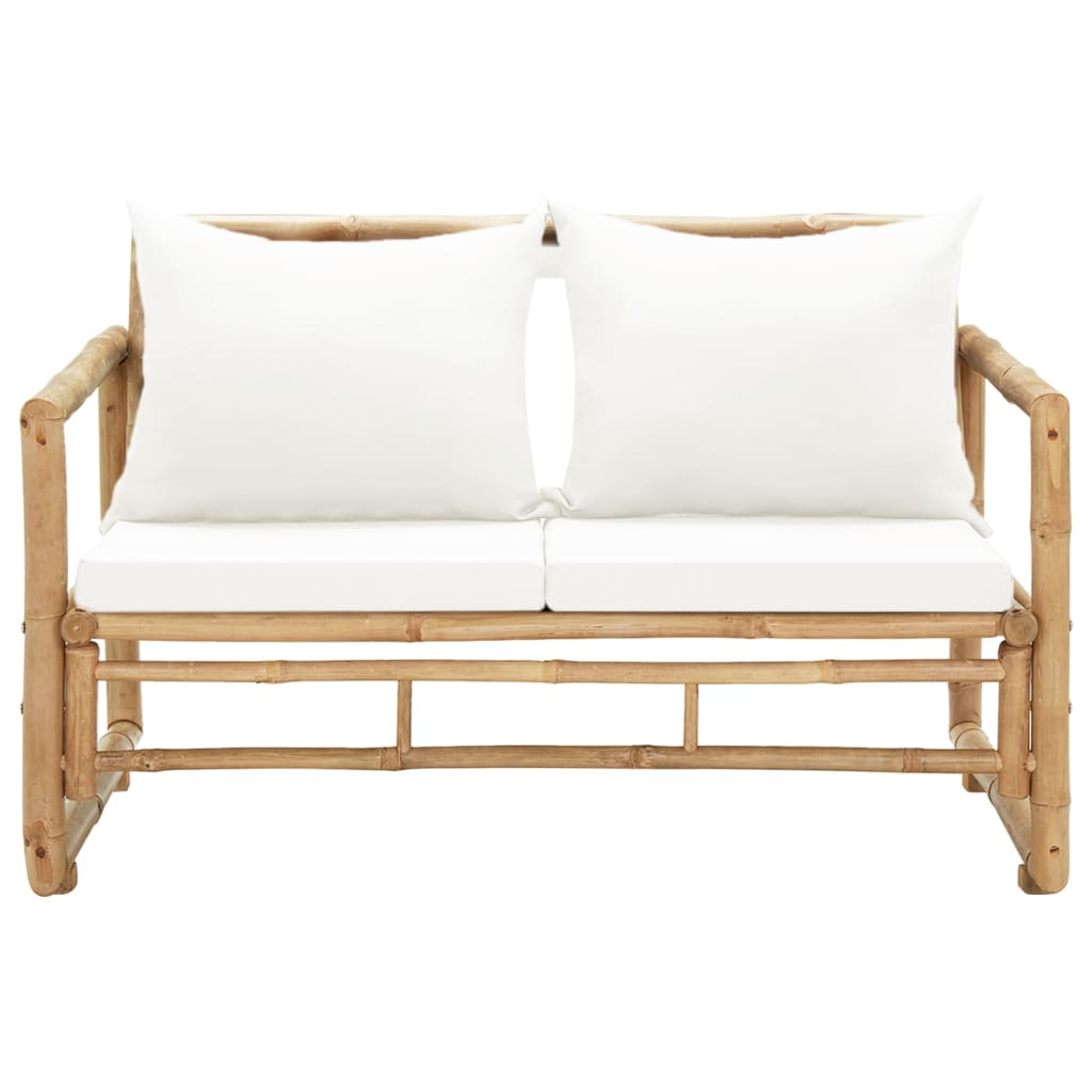 Banc de jardin 2 places avec coussins en bambou