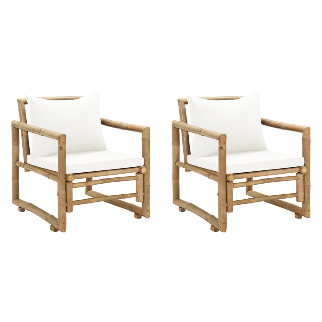 Chaises de jardin avec coussins 2 pcs bambou