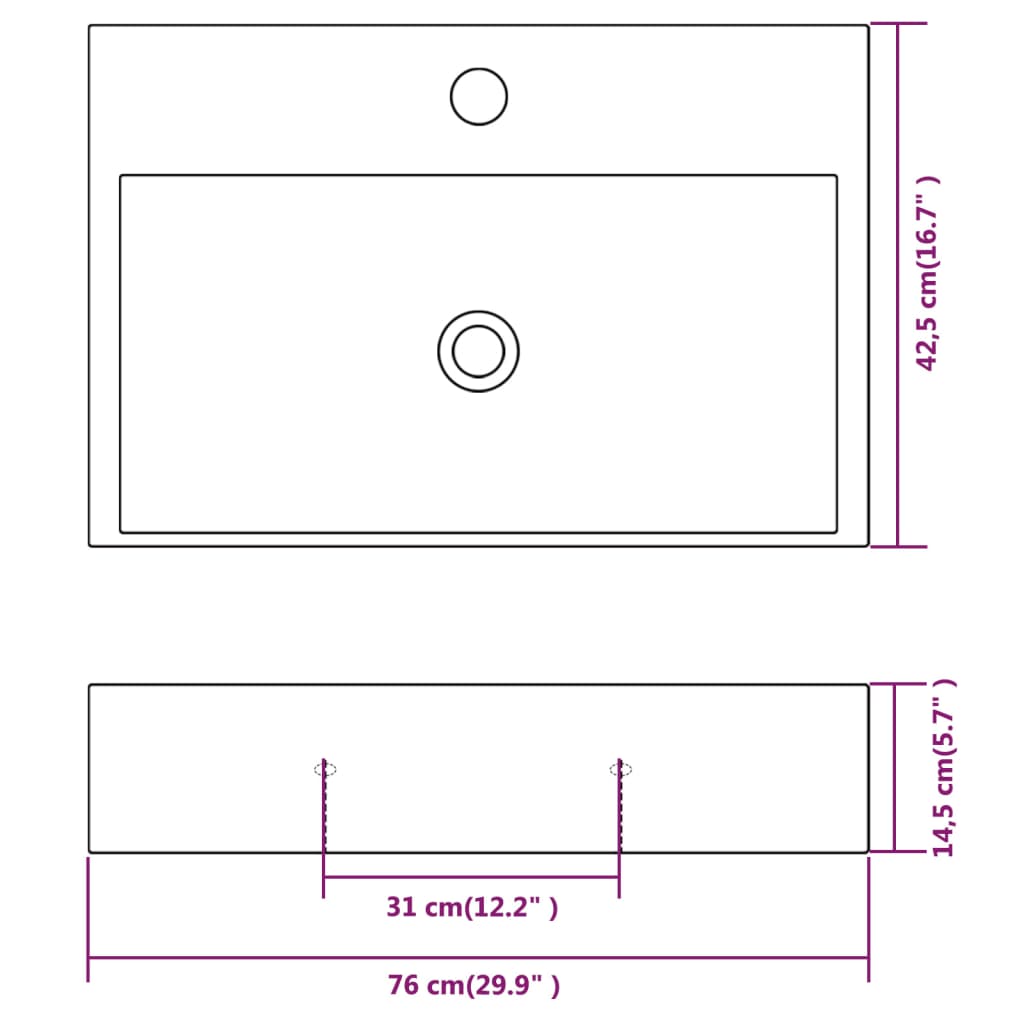 Wastafel met kraangat wit 76x42,5x14,5 cm kermiek