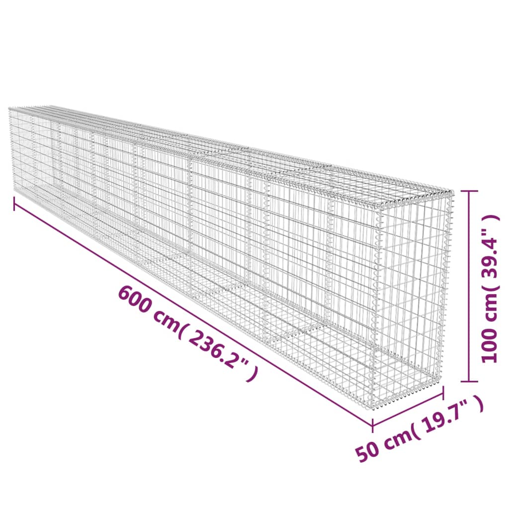 Schanskorfmuur met deksel 600x50x100 cm gegalvaniseerd staal