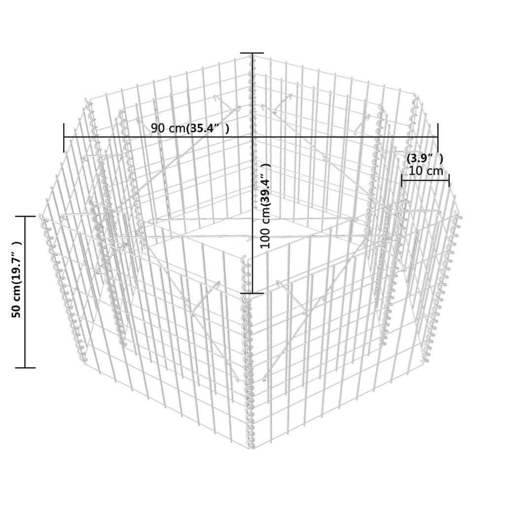 Jardinière gabion surélevée hexagonale 100x90x100 cm