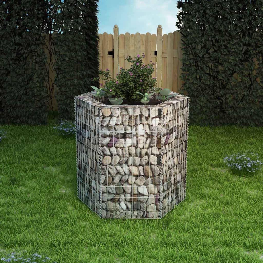 Jardinière gabion surélevée hexagonale 100x90x100 cm