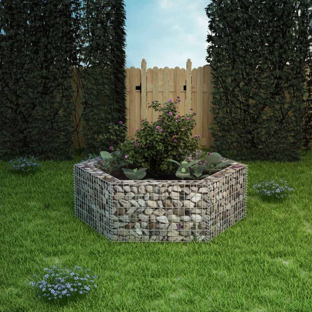 Jardinière gabion surélevée hexagonale 100x90x100 cm