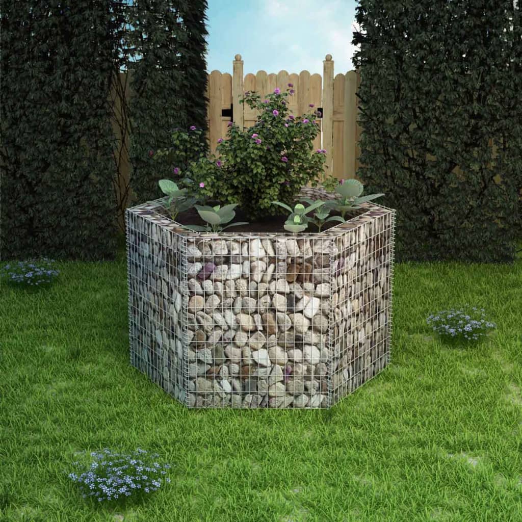 Jardinière gabion surélevée hexagonale 100x90x100 cm