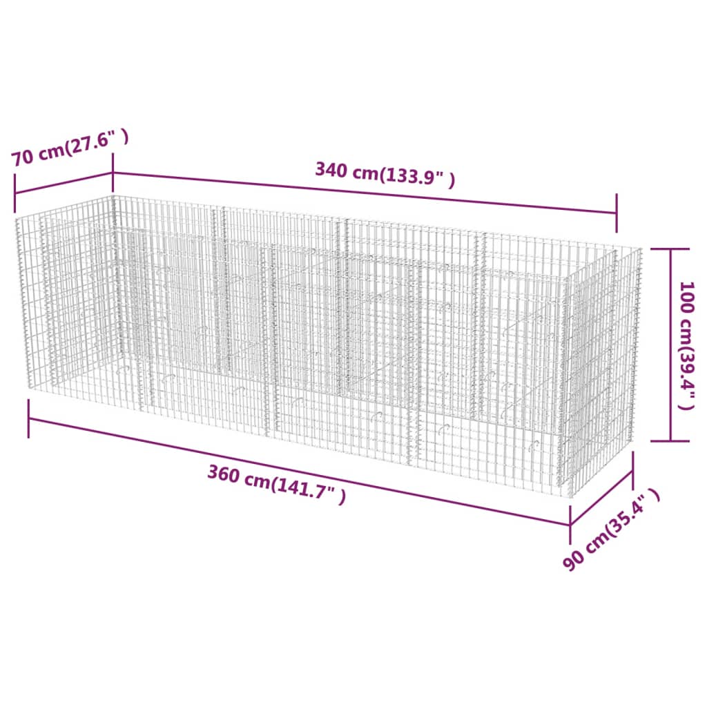 Gabion plantenbak verhoogd 360x90x50 cm staal