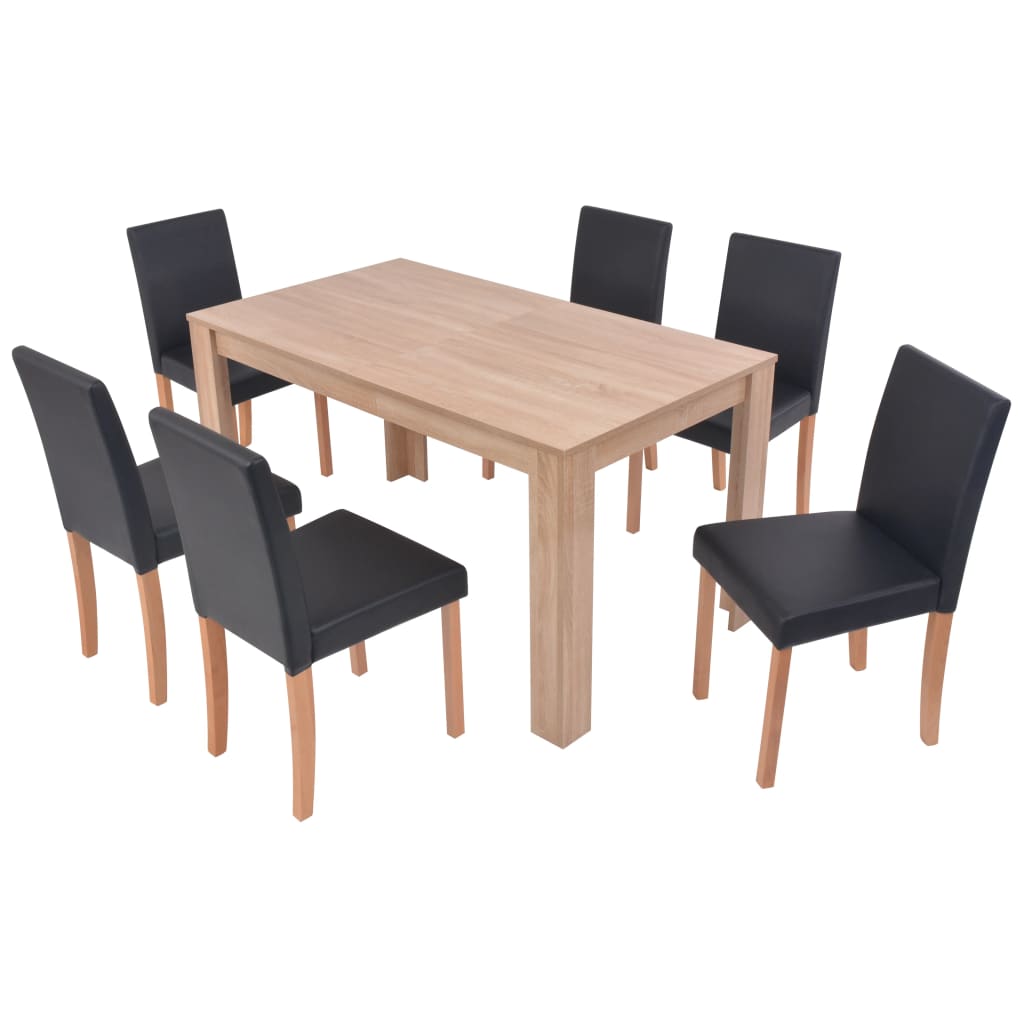 Table à manger avec chaises simili cuir et chêne 7 pcs