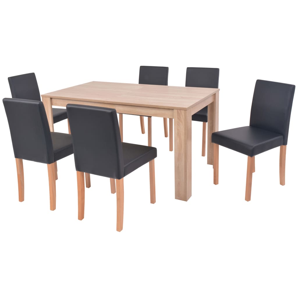 Table à manger avec chaises simili cuir et chêne 7 pcs