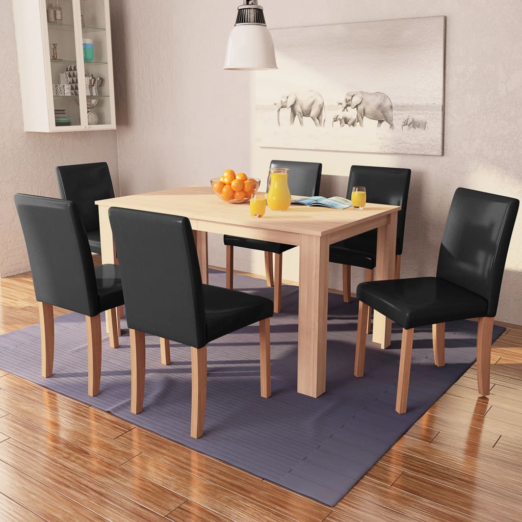 Table à manger avec chaises simili cuir et chêne 7 pcs