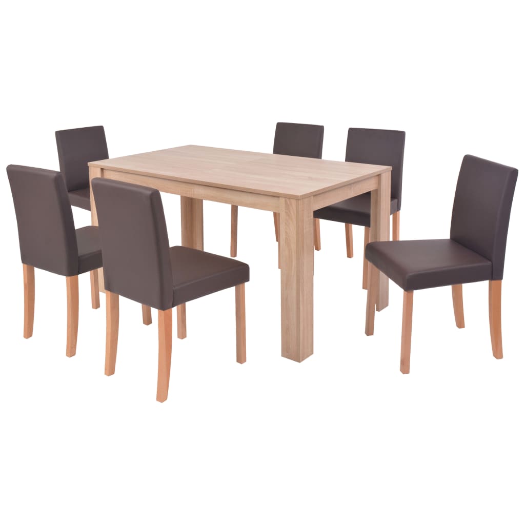 Eettafel met stoelen kunstleer en eikenhout 7 st