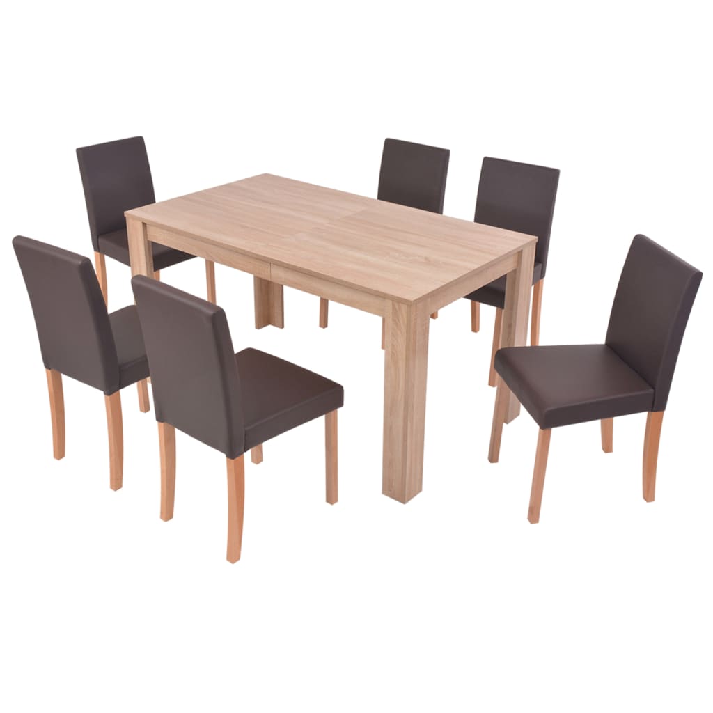 Table à manger avec chaises simili cuir et chêne 7 pcs