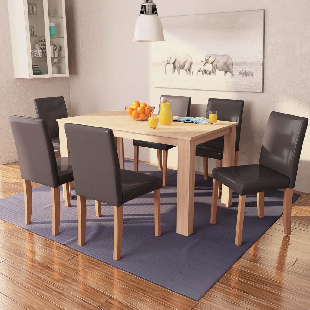 Table à manger avec chaises simili cuir et chêne 7 pcs