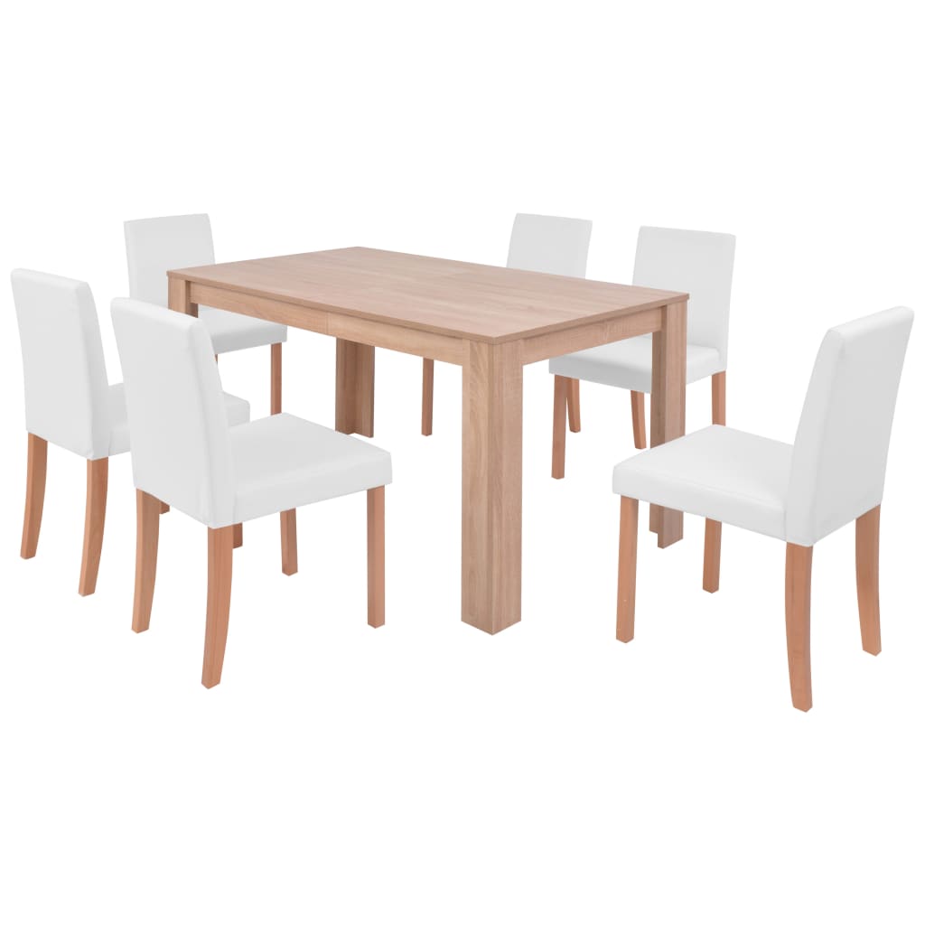 Table à manger avec chaises simili cuir et chêne 7 pcs