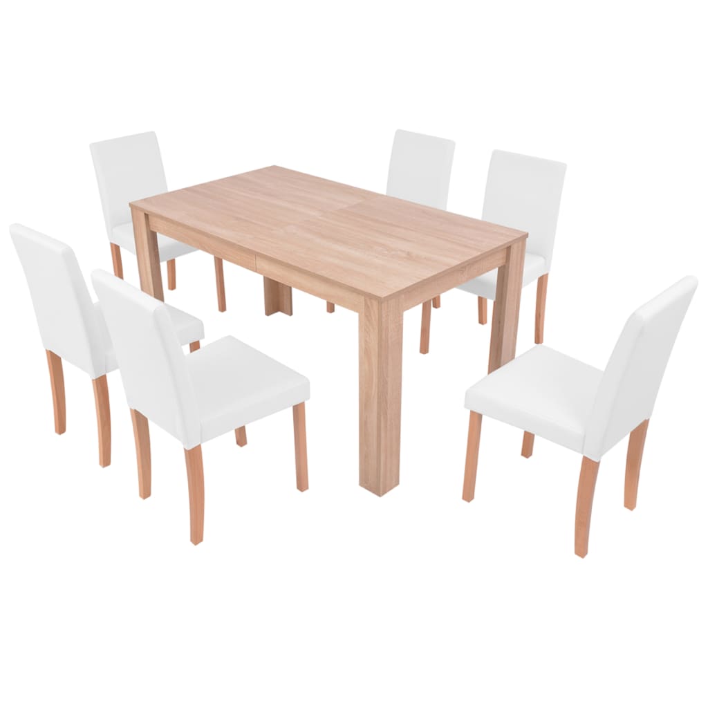 Table à manger avec chaises simili cuir et chêne 7 pcs