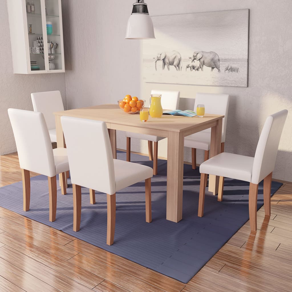 Table à manger avec chaises simili cuir et chêne 7 pcs