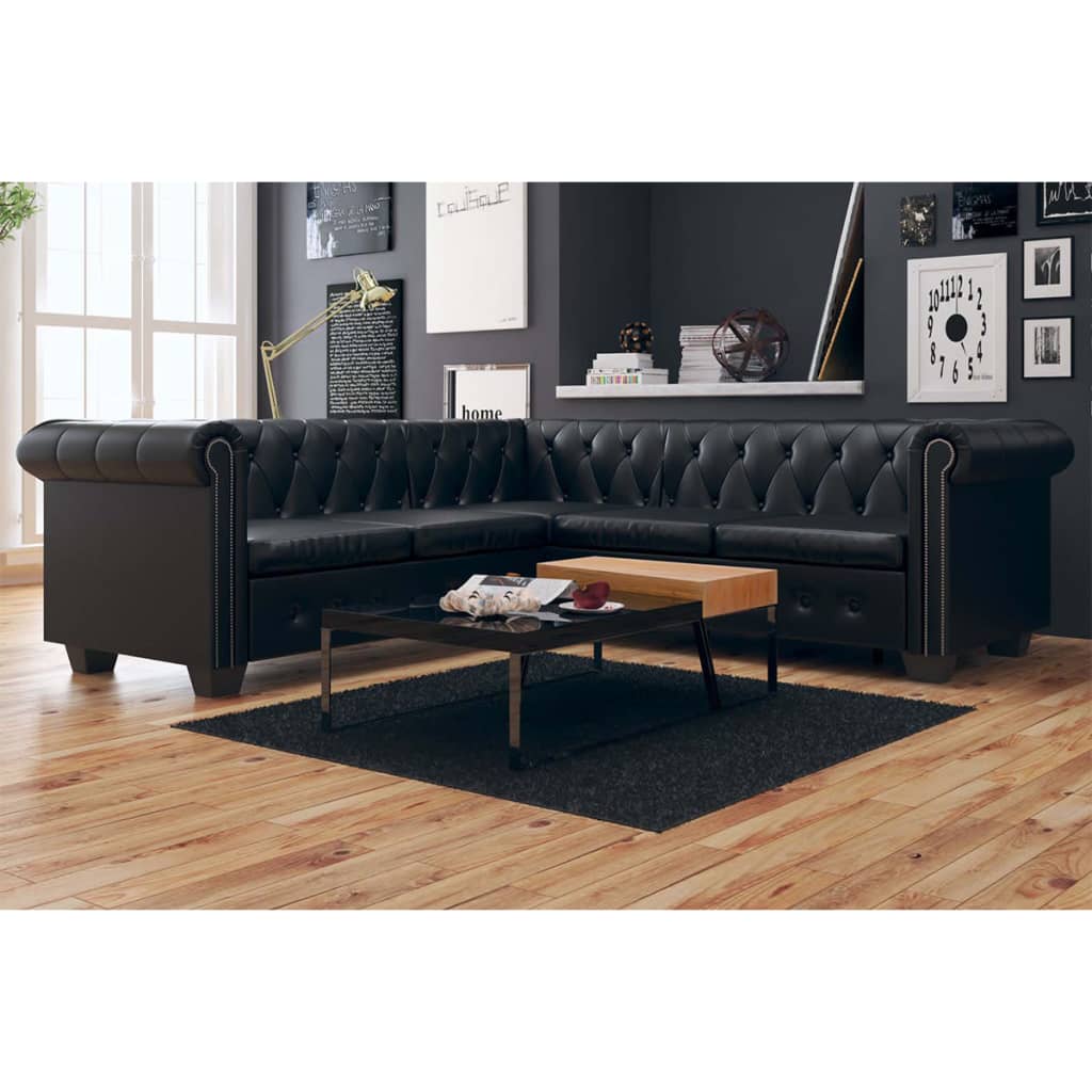 Canapé d'angle 5 places style Chesterfield simili cuir