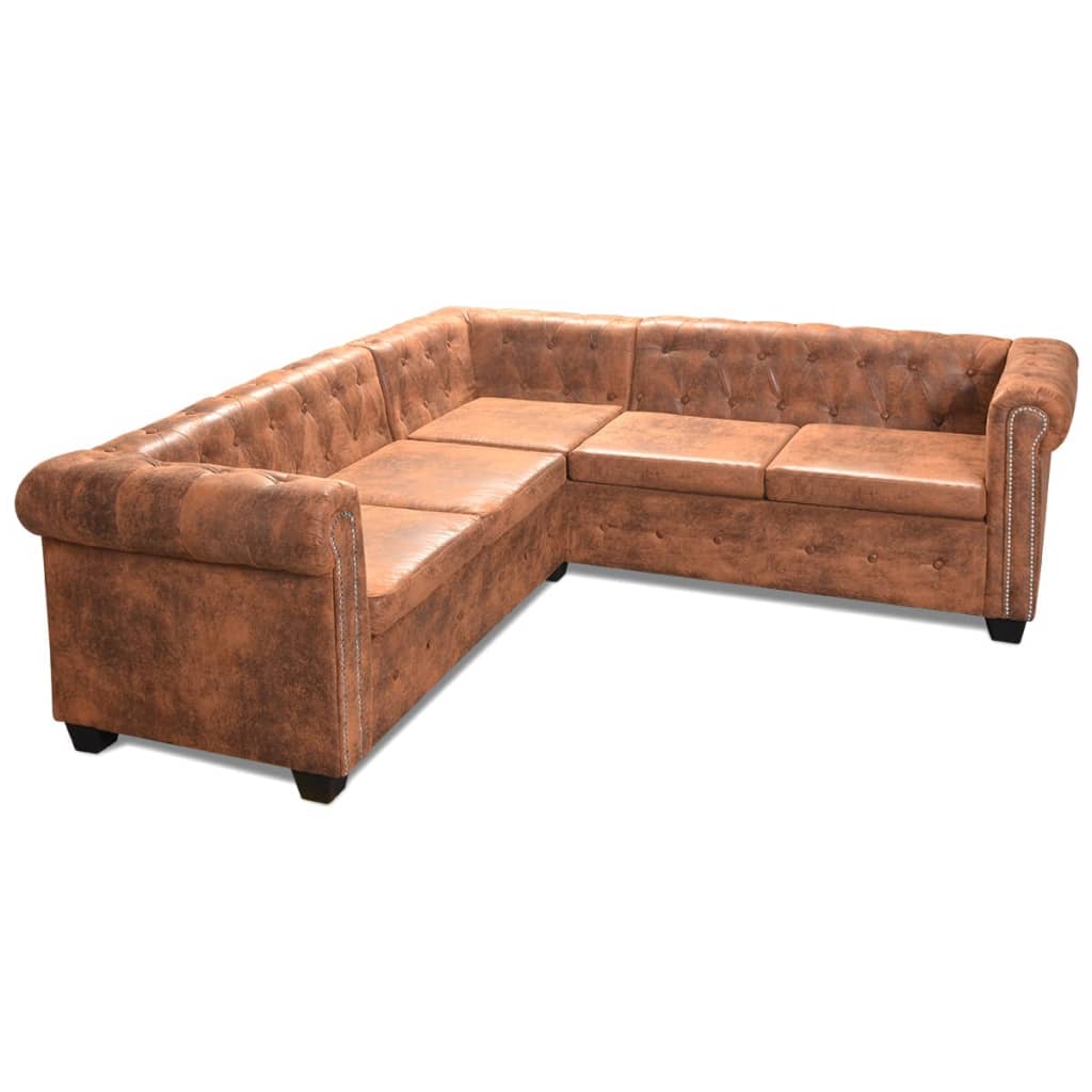 Canapé d'angle 5 places style Chesterfield simili cuir