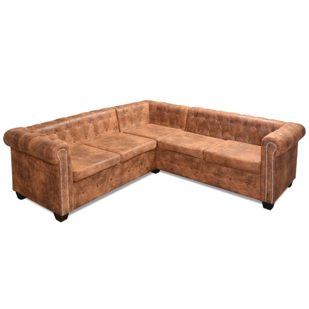 Canapé d'angle 5 places style Chesterfield simili cuir