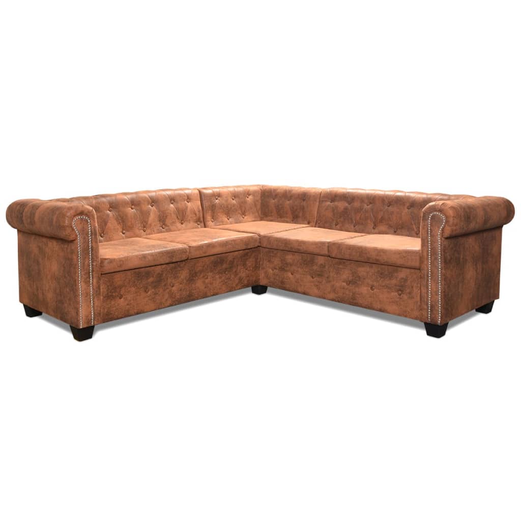 Canapé d'angle 5 places style Chesterfield simili cuir