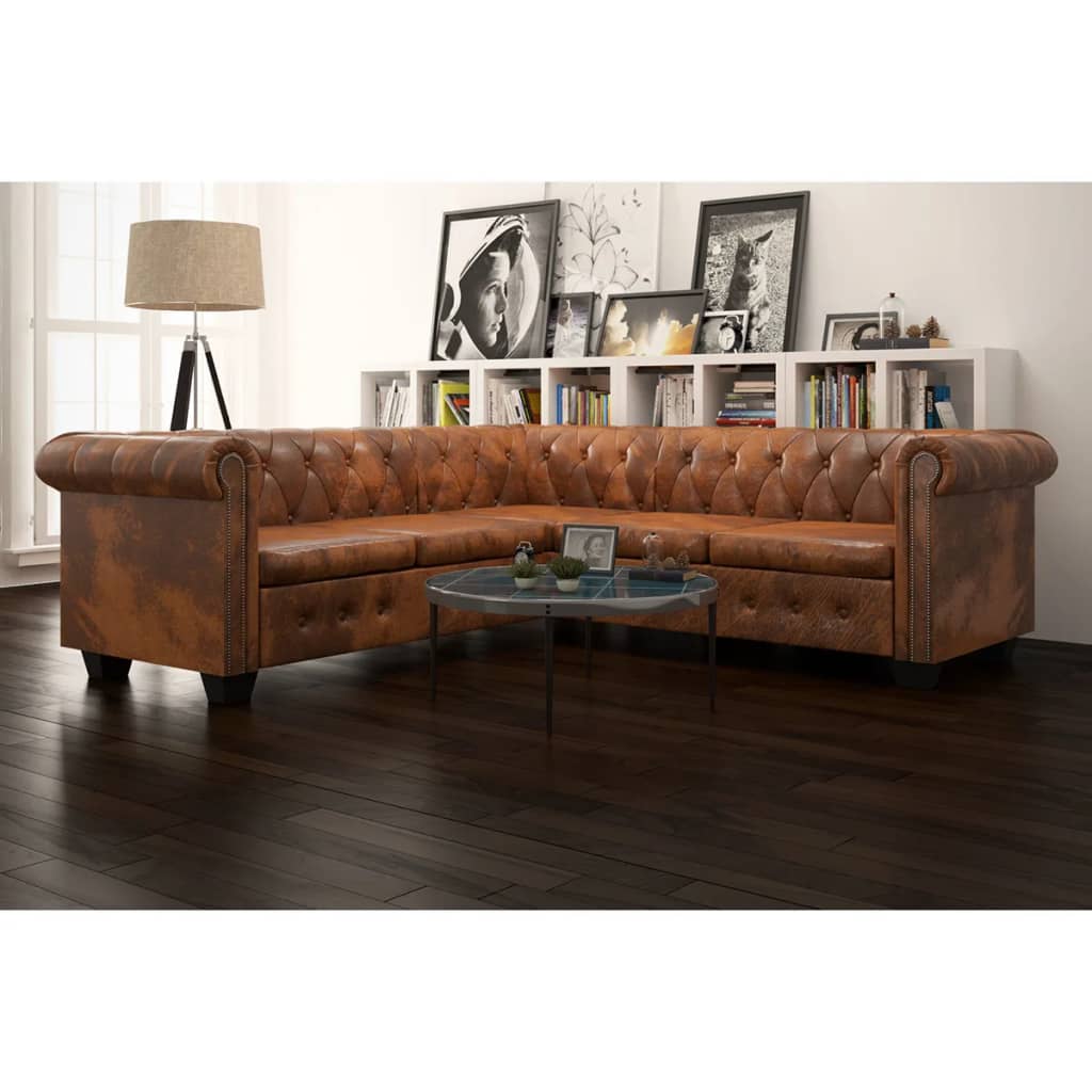 Canapé d'angle 5 places style Chesterfield simili cuir