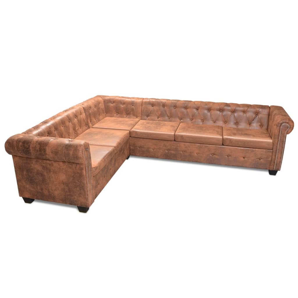 Canapé d'angle Chesterfield 6 places simili cuir