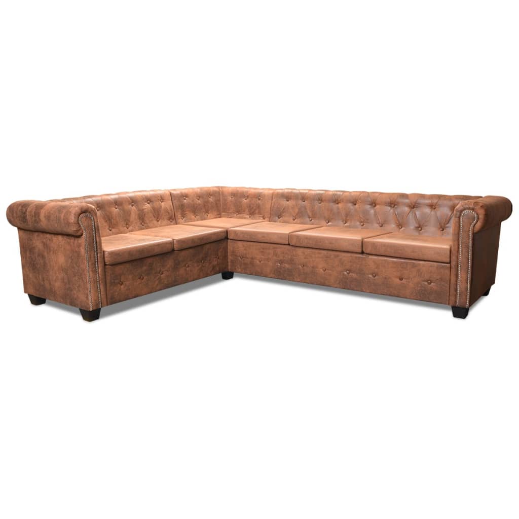 Canapé d'angle Chesterfield 6 places simili cuir