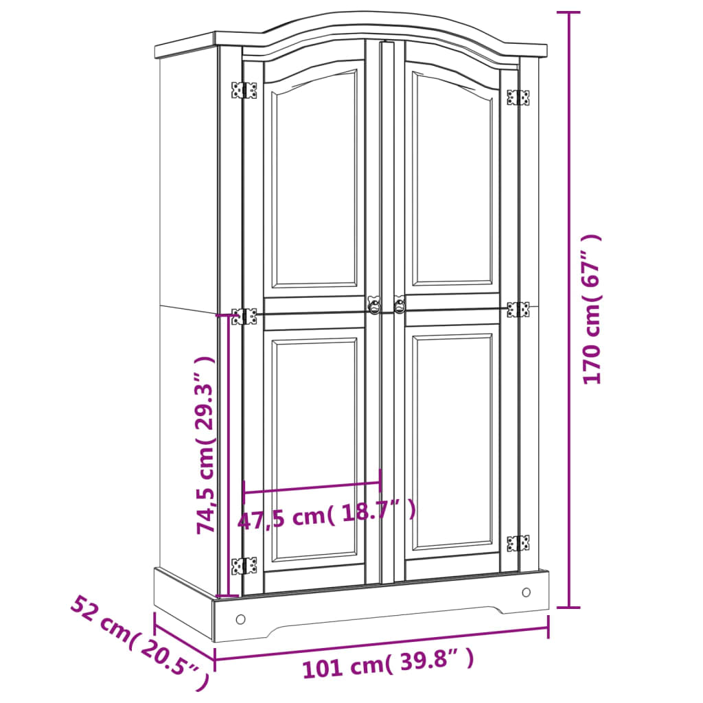 Armoire en pin mexicain style Corona 2 portes