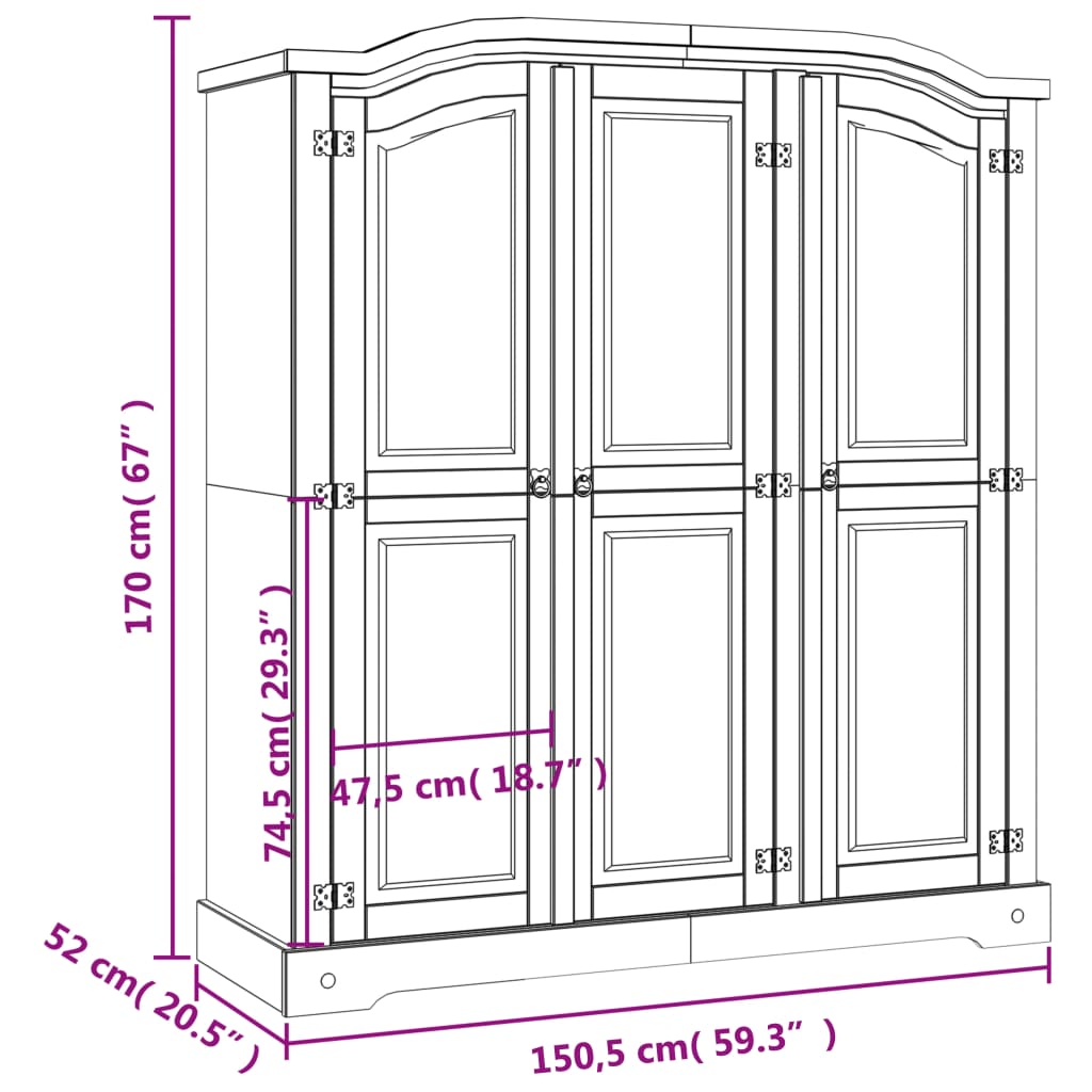 Armoire 3 portes en pin mexicain style Corona