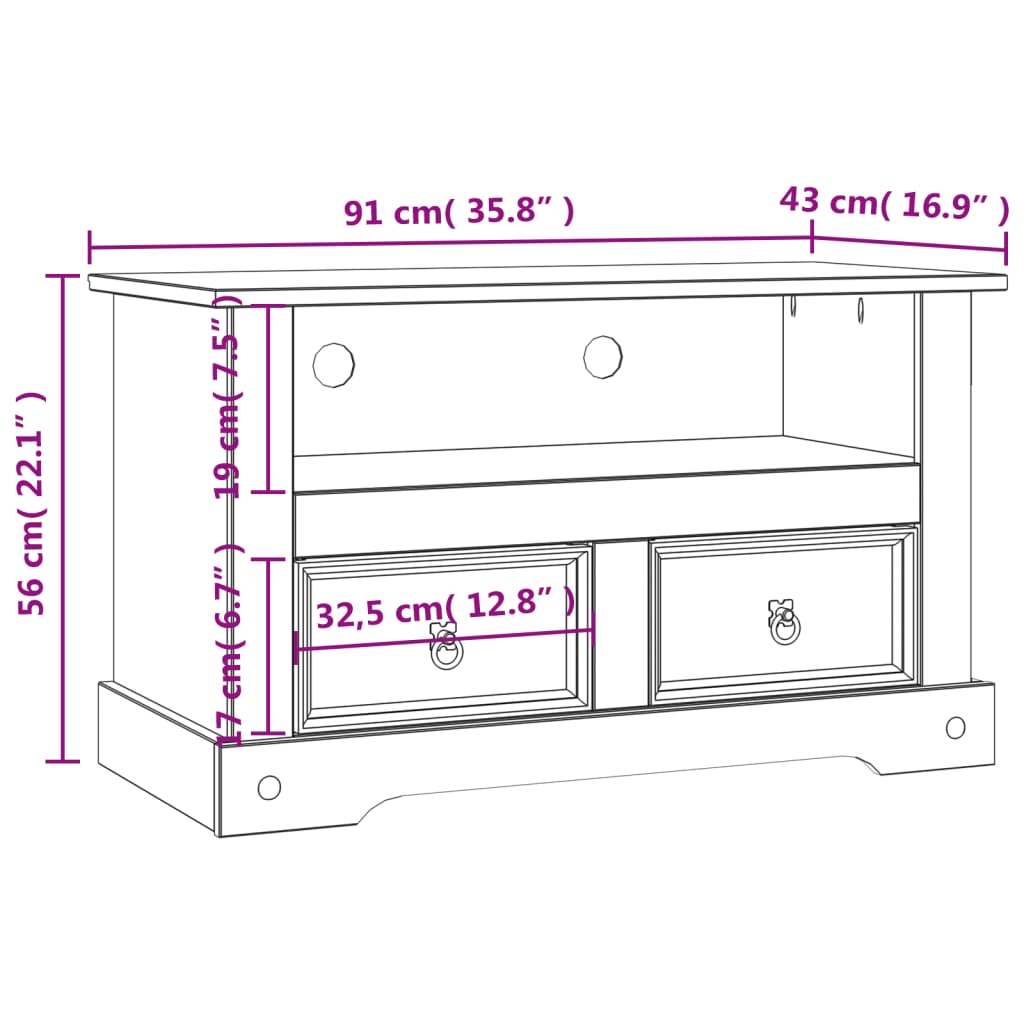 Tv-meubel 91x43x56 cm Mexicaans grenenhout Corona-stijl