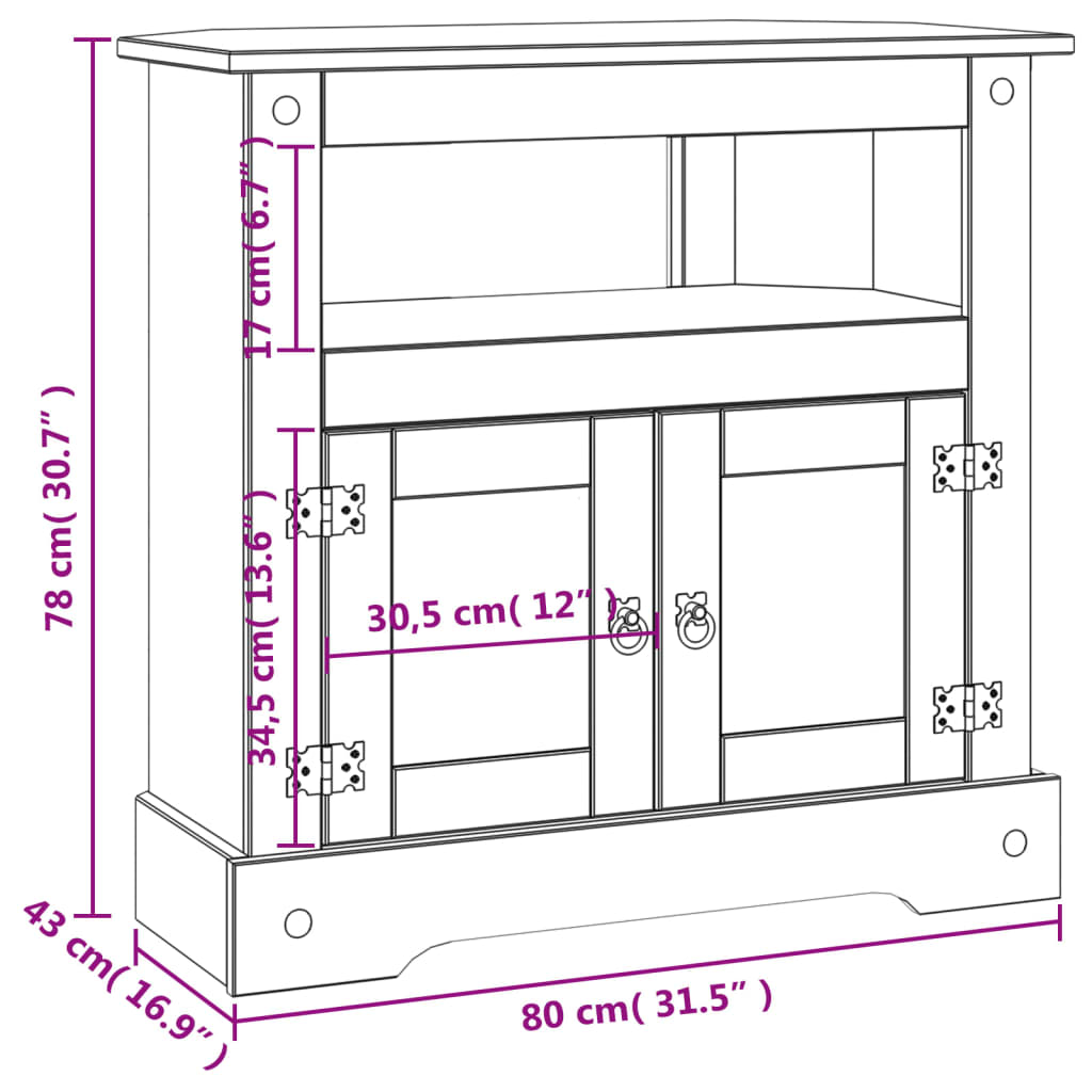 Wandtafel 80x43x78 cm Mexicaans grenenhout Corona-stijl